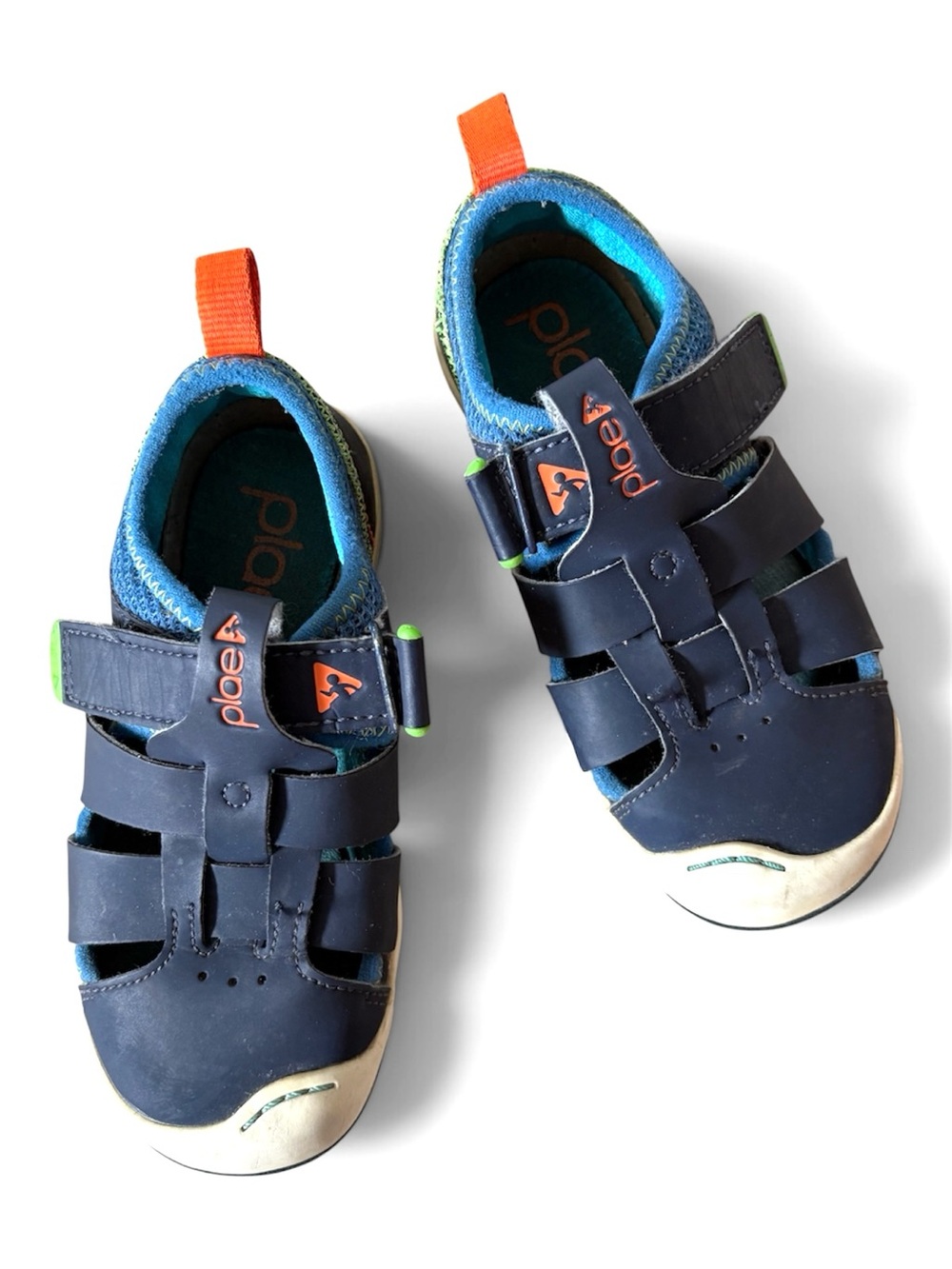 PLAE Boys Navy Blue Closed-Toe Sandals with Orange Pull Tabs